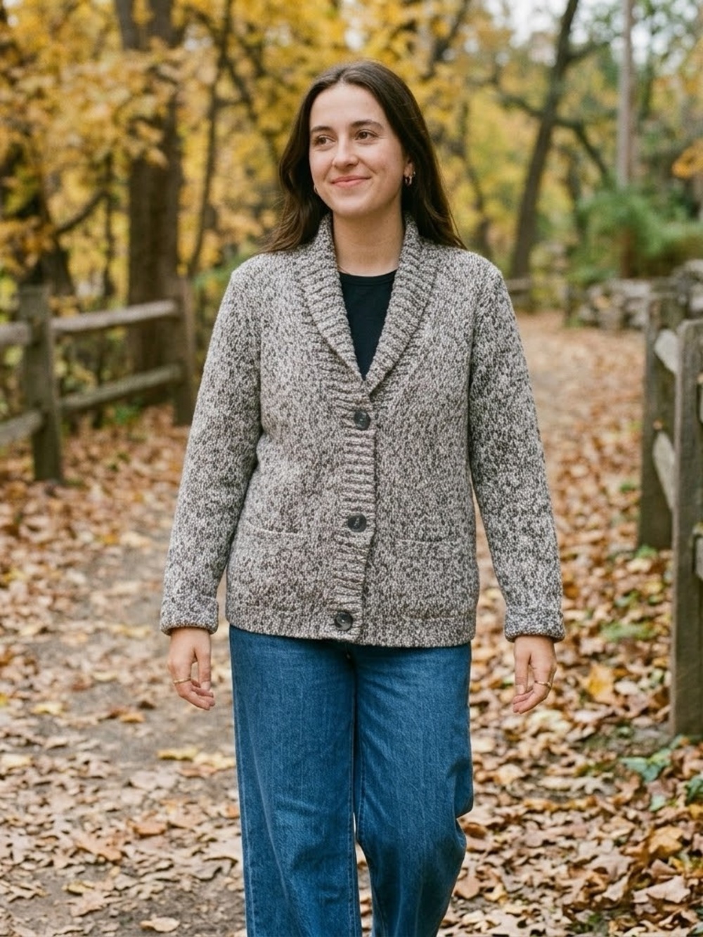 Eddie Bauer Marled Gray Shawl-Collar Button Cardigan